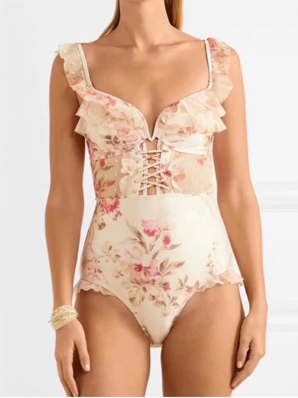 Zimmerman Corsair Corset Ruffle Floral Swimsuit Sz 1 (US 4-6)